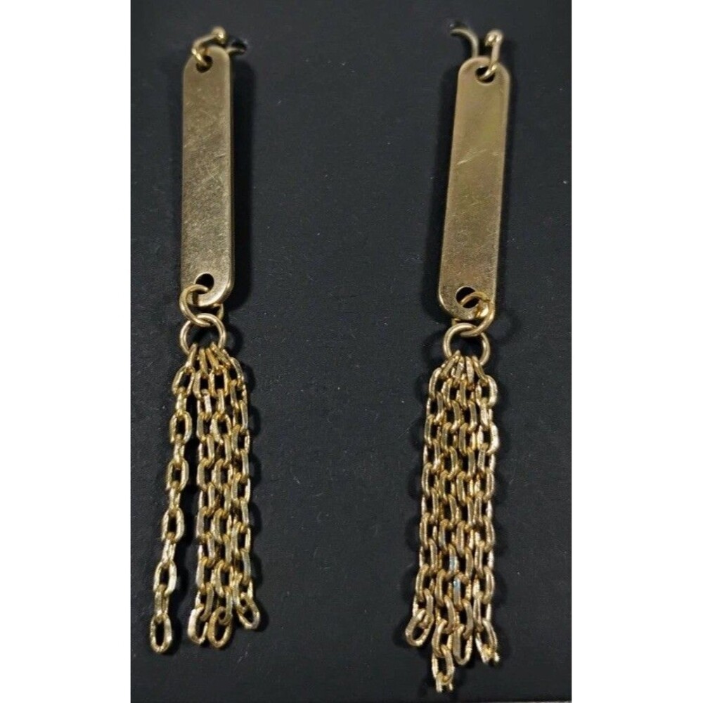 Bar & Chain Tassel Earrings Gold Tone Multi-chain Fringe MCM Vintage Boho EUC